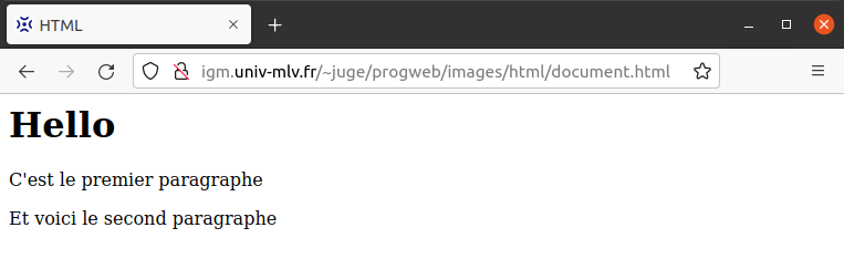 Document HTML avec balises h1 et p