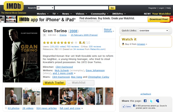 Page de Gran Torino sur IMDb