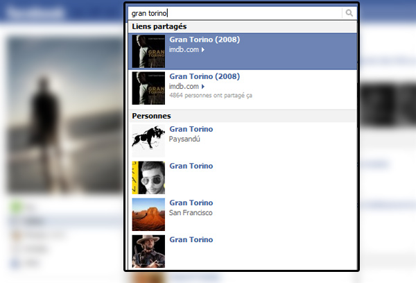 Gran Torino dans le moteur de recherche Facebook
